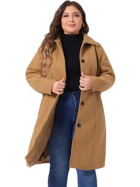 Plus Size Women's Long Belted Winter Coat - Single Breasted, Warm & Stylish